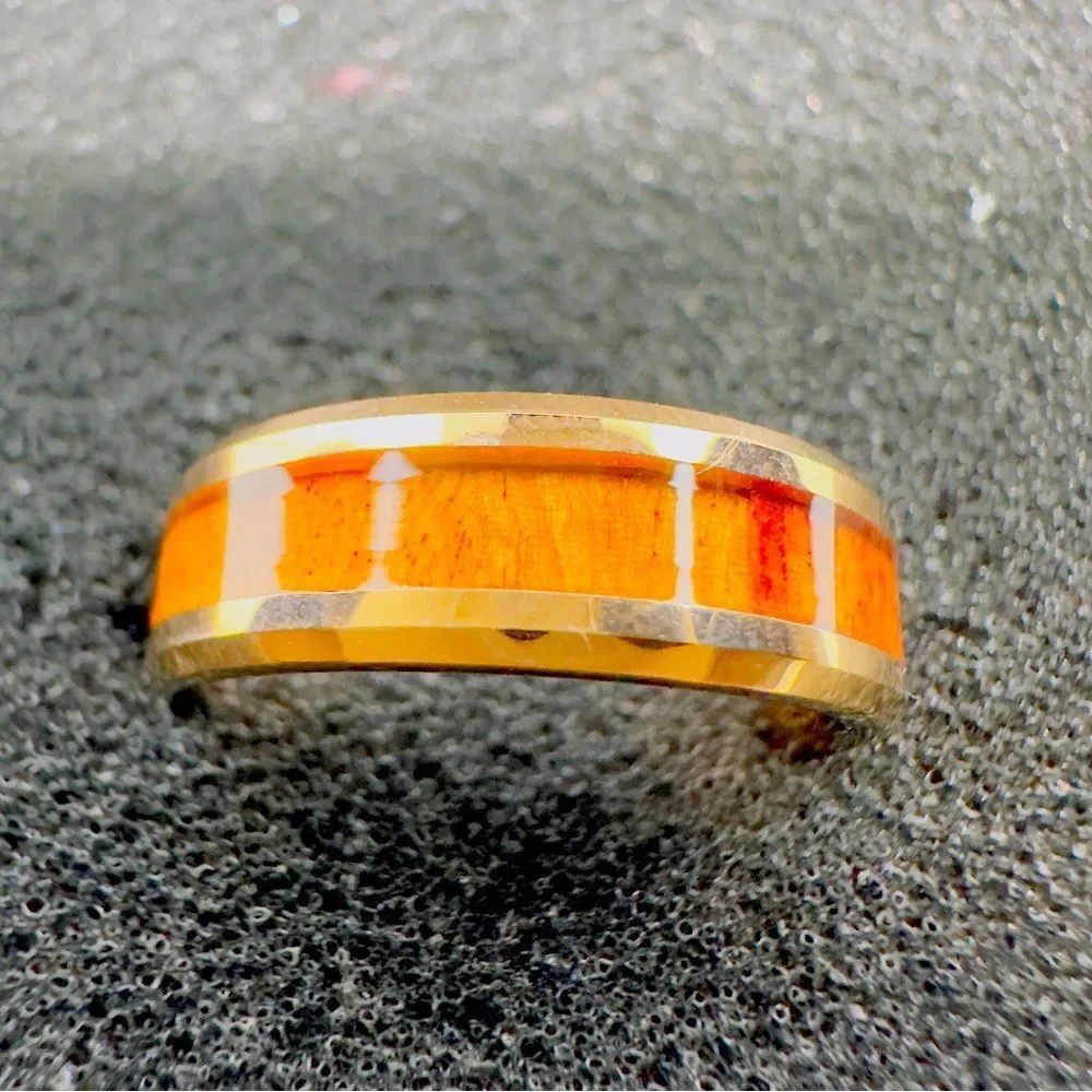 Tungsten Carbide Ring Size 9 Koa Wood Inlay Gold Plated Comfort Fit Band